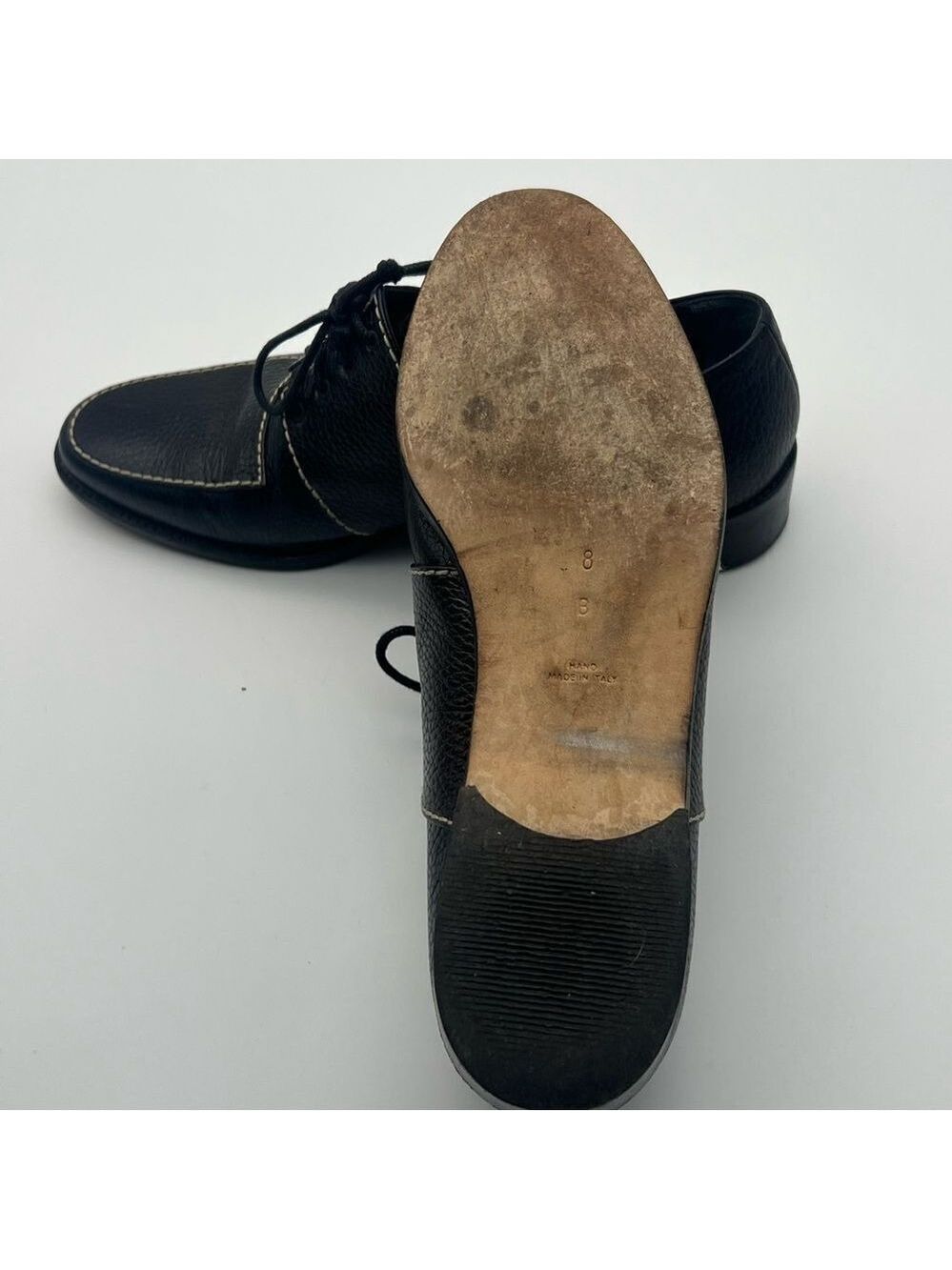 Walter Steiger Dark Brown with cream stitching Vintage Lace Up Loafers size 8 - Picture 3 of 11